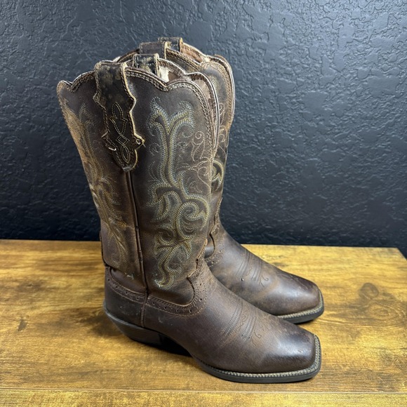Justin Shoes - Justin L2552 Brown Leather Square Toe Western Cowboy Boots Womens 7.5 B